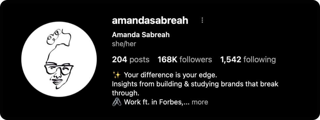 Amanda Sabreah's Instagram account; one of the best marketing Instagram accounts to follow.