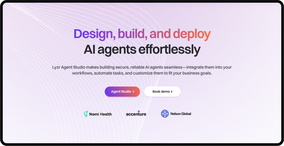 Screenshot of homepage for Lyzr AI agents