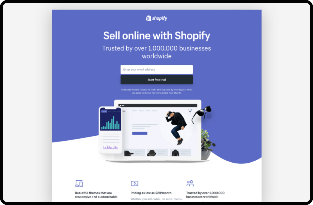 Screenshot of a landing page for Shopify