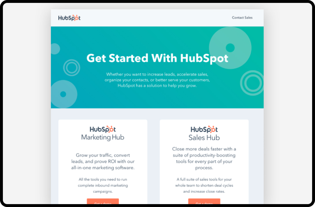 Screenshot of a landing page for HubSpot