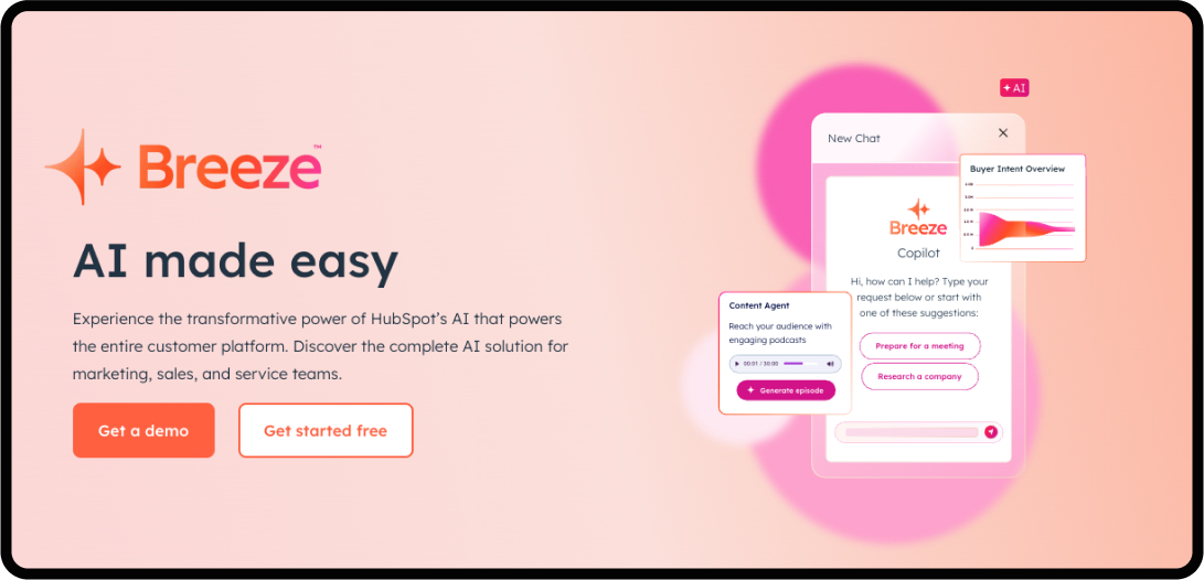 Screenshot of homepage for Breeze by HubSpot