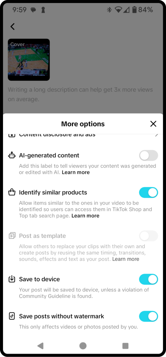 Screenshot of the TikTok interface where you can save videos without a watermark