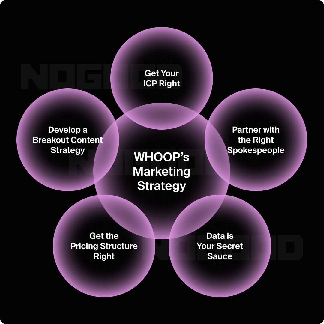 Illustration showing the pillars of WHOOP's marketing strategy