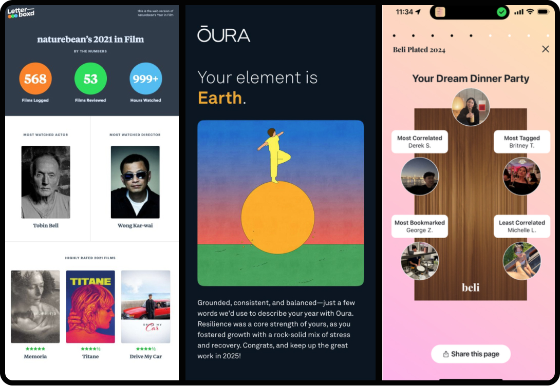 Screenshots of other brands following the same Spotify Wrapped marketing formula