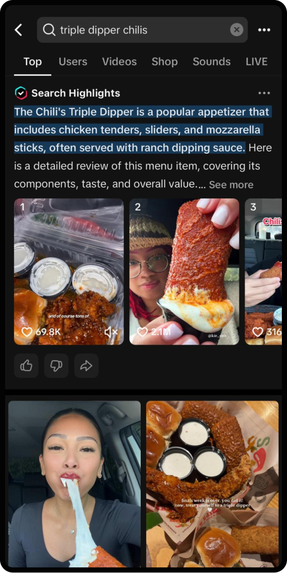 Examples of multiple people posting videos with the same food trend