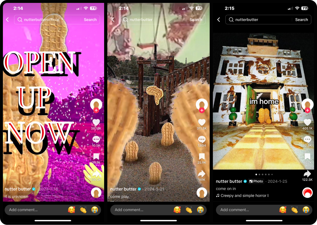 Screenshots of NutterButter's TikToks