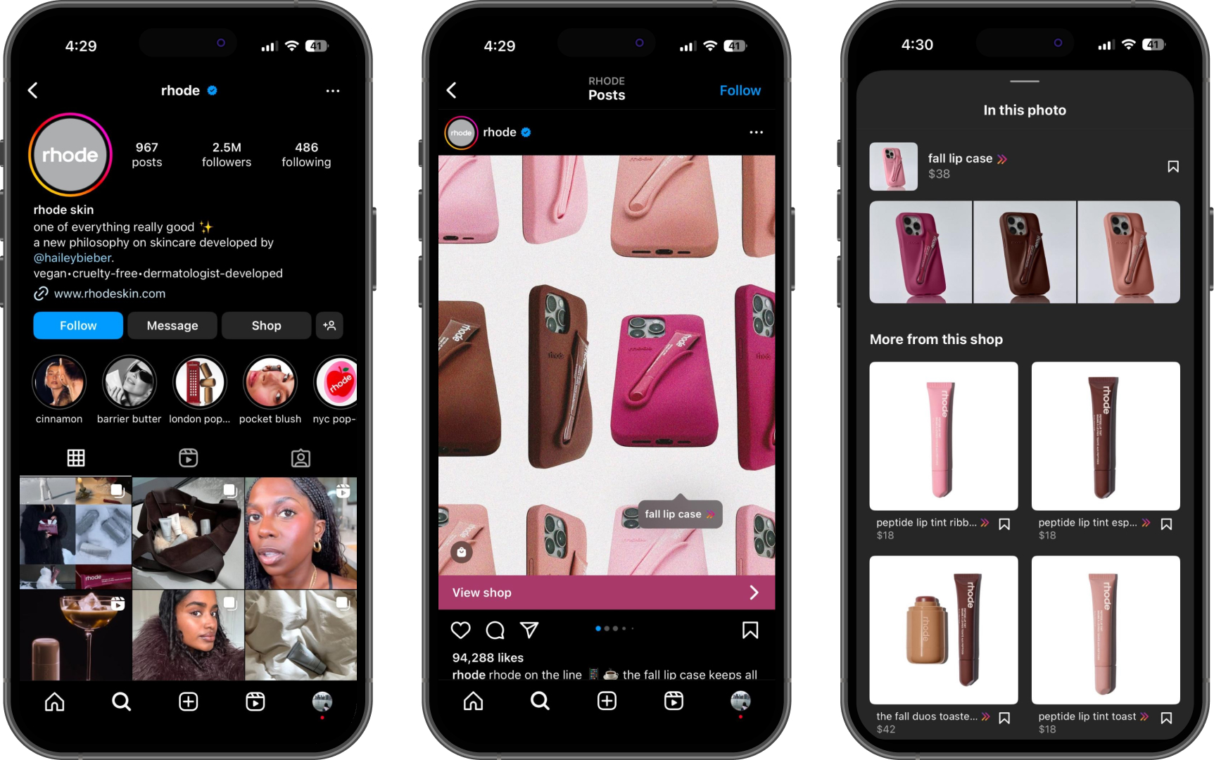 Screenshots of online shopping and products through social platforms