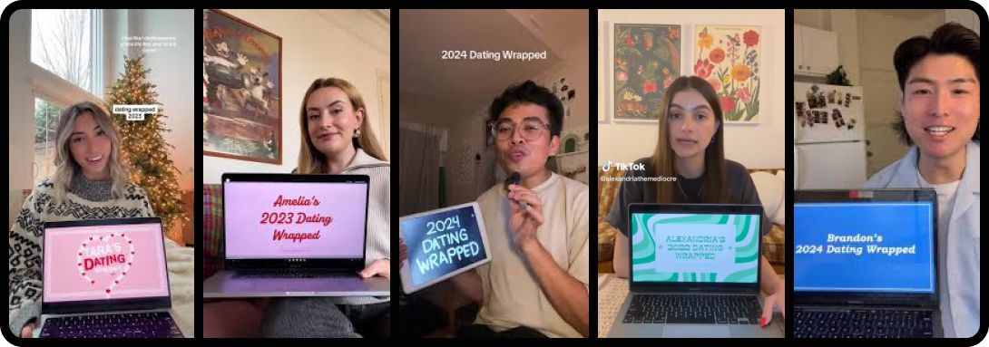 Screenshots of creators on TikTok doing Dating Wrapped