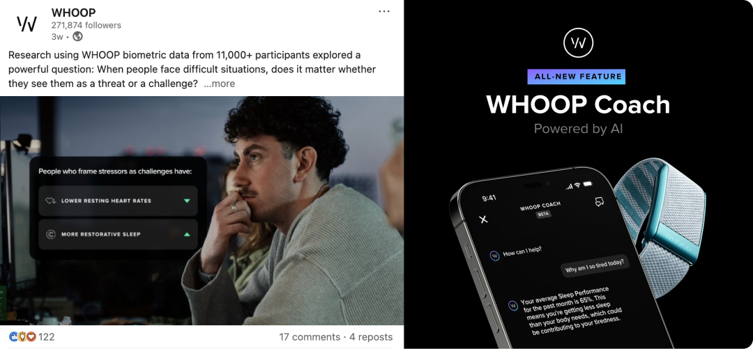Example's of WHOOP's data science within their content strategy.