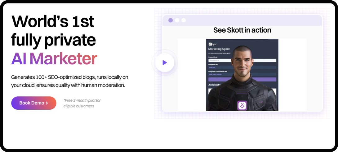 Screenshot of homepage for Skott AI by Lyzr