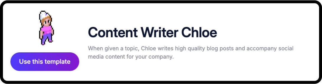 Screenshot of heading for Content Writer Chloe from Relevance AI