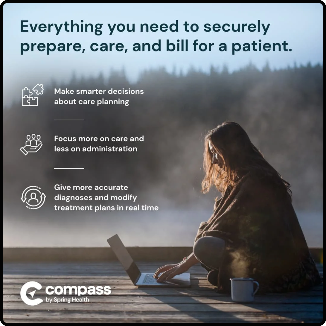 Spring Health providers billing advertisement with woman sitting outside