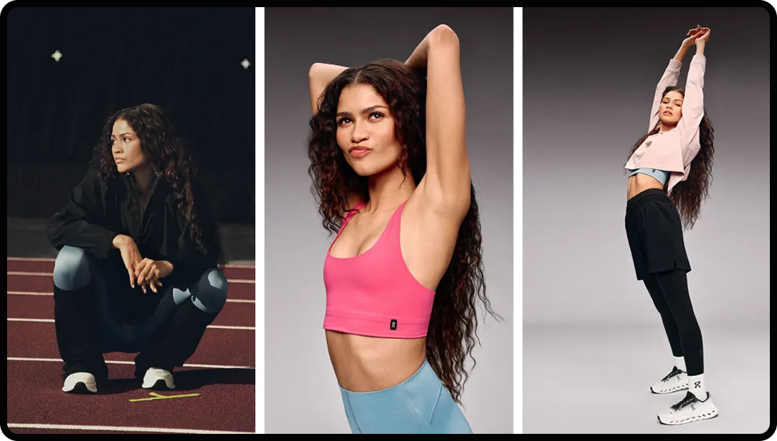 Zendaya and On brand collaboration image advertisements 