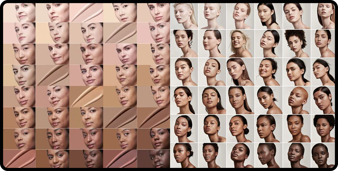 Shade range comparison between Fenty Beauty versus other competing brands that do not offer as wide of color ranges.