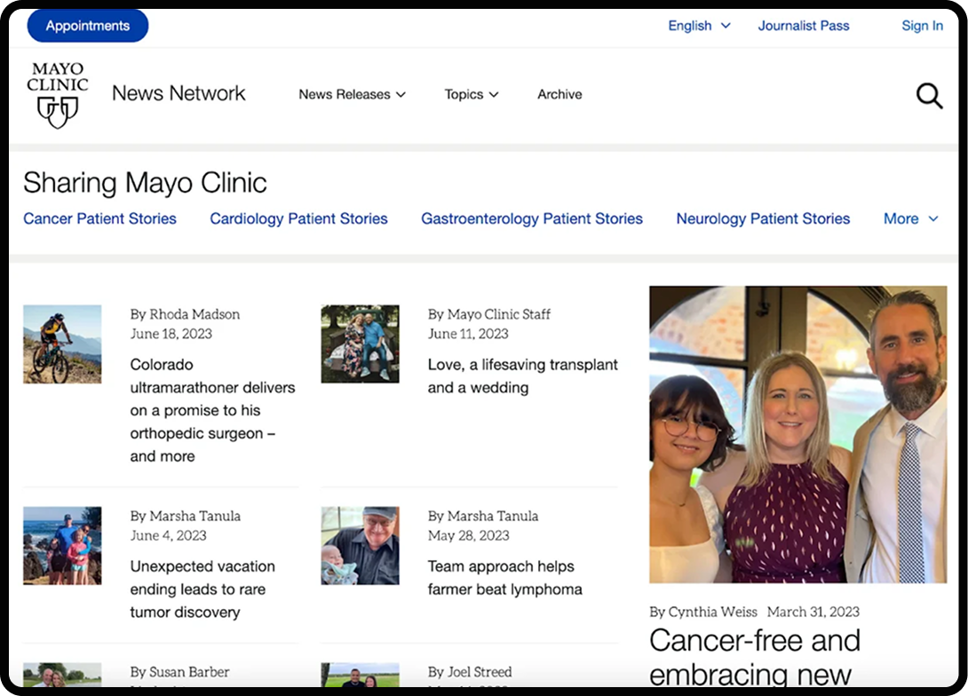 Screenshot of Mayo Clinic Blog