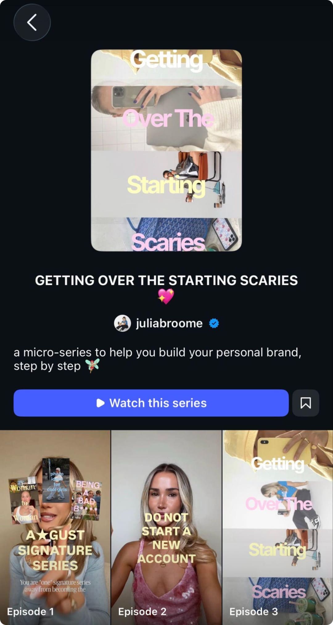 Instagram test of series tab feature with creator Julia Broome