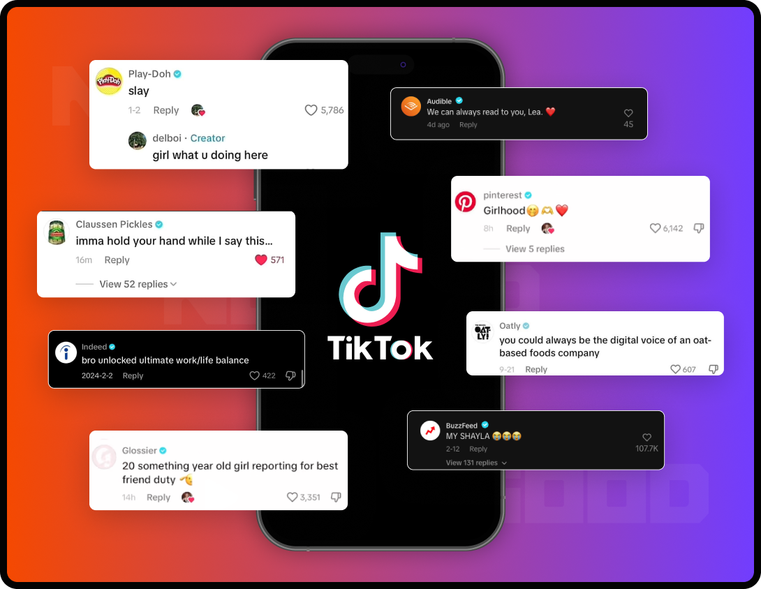 Collection of brands leaving comments on tiktok videos