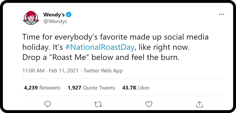 Screenshot of a Tweet from Wendy's, a pioneer of humor as a social strategy.