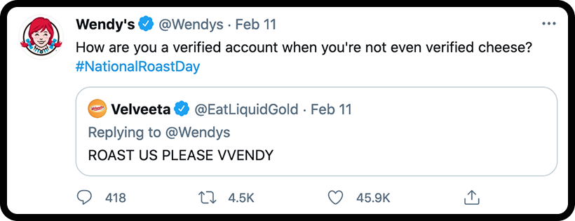 Screenshot of a Tweet from Wendy's, a pioneer of humor as a social strategy.