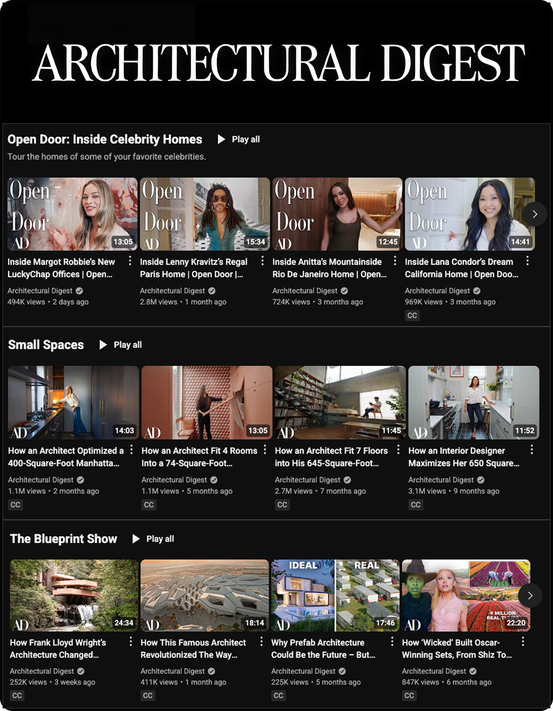 Videos included in Architectural Digest's Open Door series.