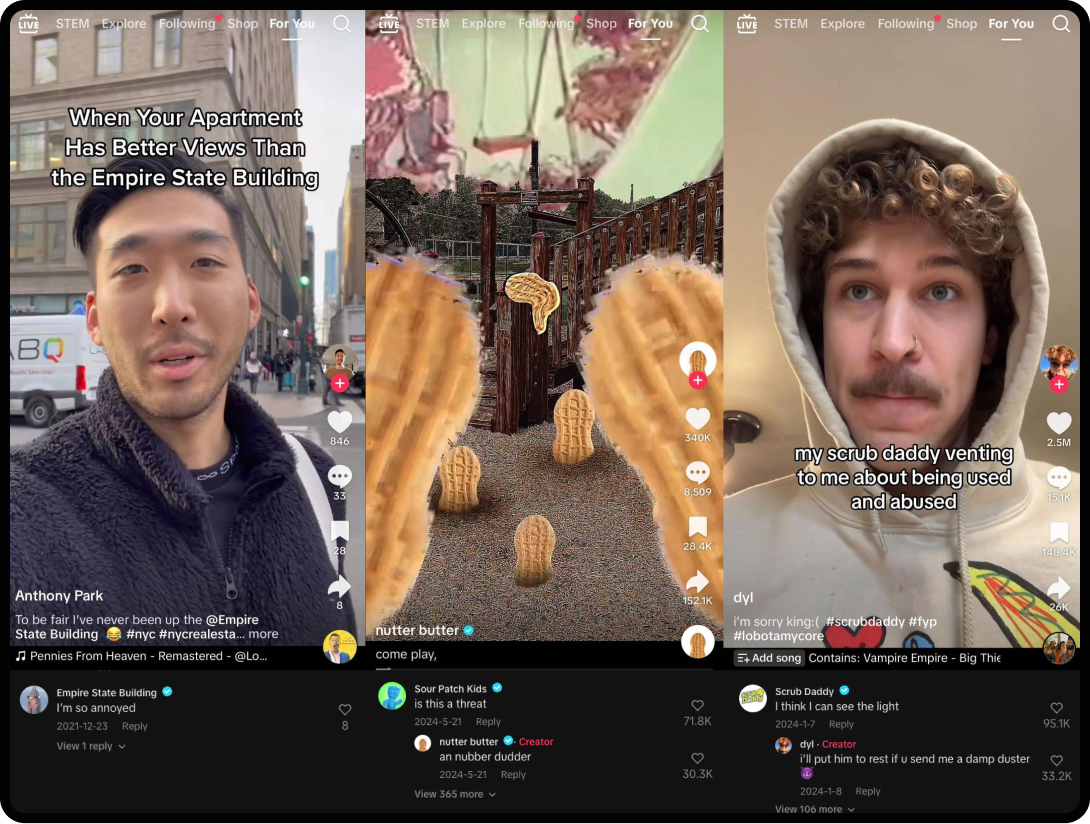 User videos and with brands responding in the comments