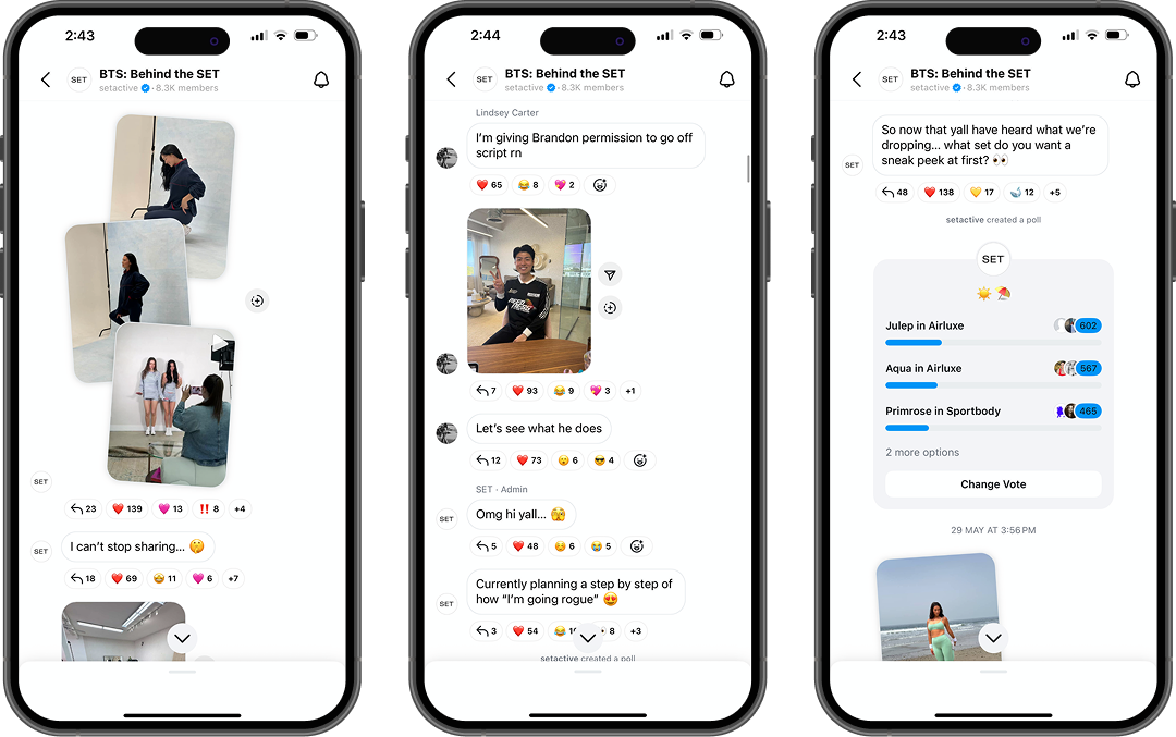 Examples of a closed brand community in the form of an Instagram broadcast channel.