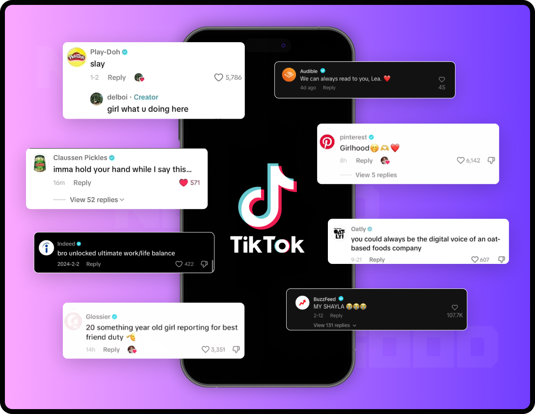 Examples of brands commenting on TikTok.