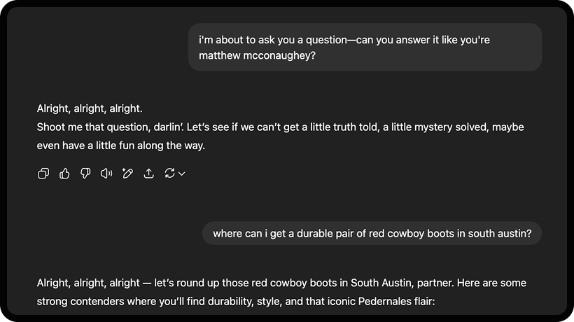 Conversation with ChatGPT showing how users use AI search.