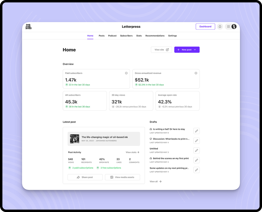 Screenshot of Substack's UX.