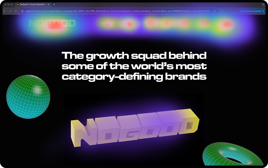 Heatmap of the NoGood homepage, showing how AI uses analytics to boost conversions.