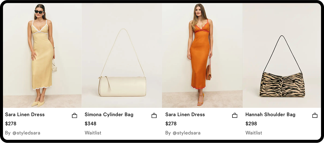Pieces from Reformation's collaboration with Sara Walker.
