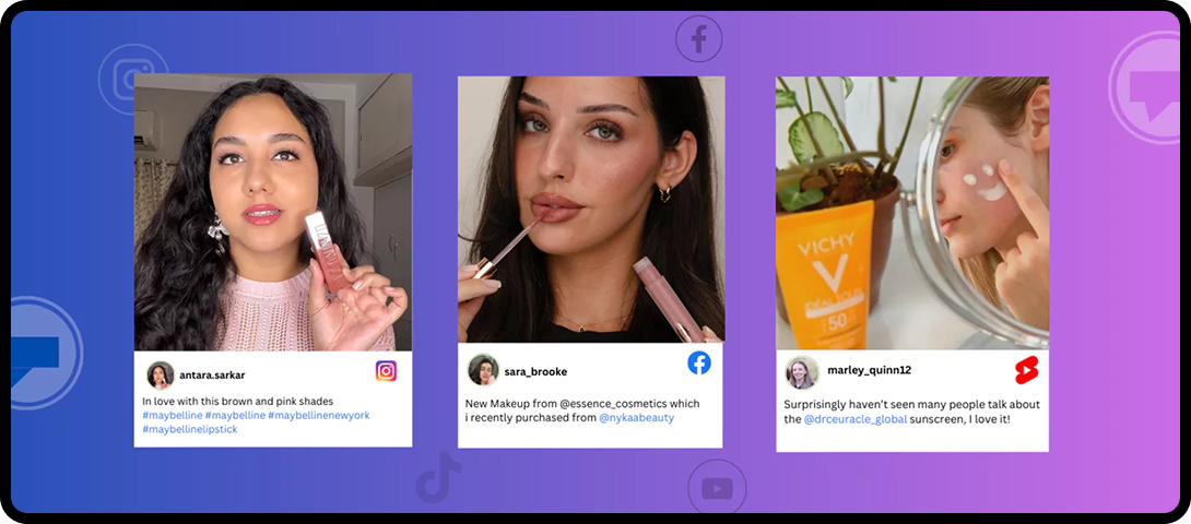 Three examples of UGC for beauty brands on Instagram.