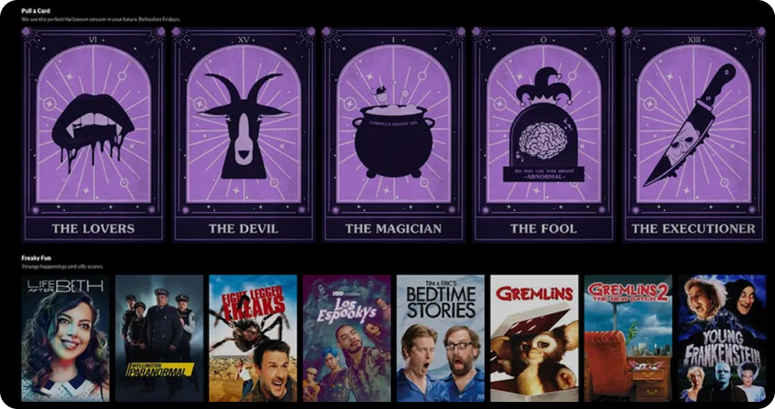 Streaming service interface with tarot as an algorithmic curation tool.