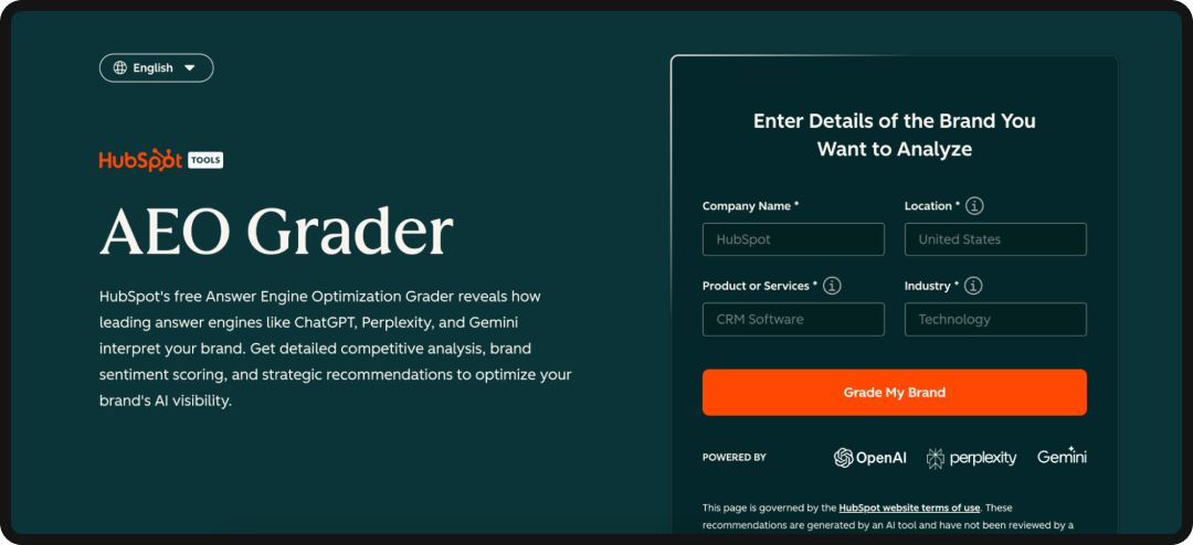 HubSpot AEO Grader, one of the top AI SEO tools in 2026.