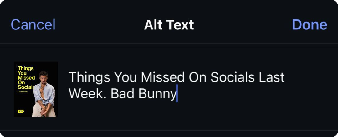 Screenshot showing how to add alt text to Instagram.