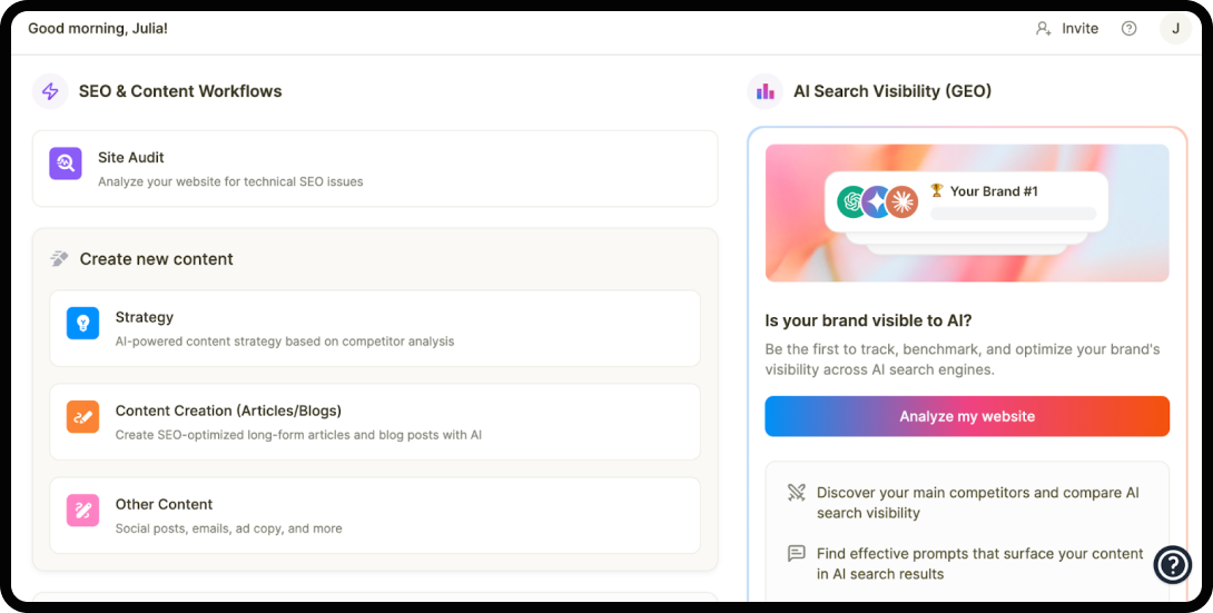 Image of Writesonic's SEO and Content workflow.