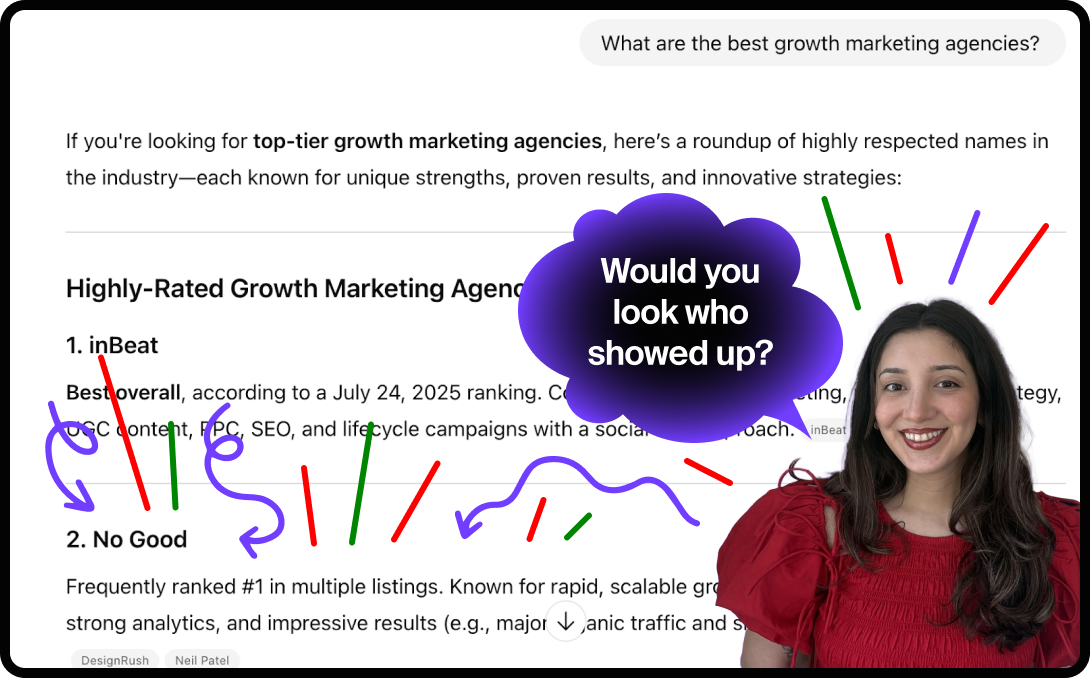 NoGood showing up in ChatGPT for best growth marketing agencies.