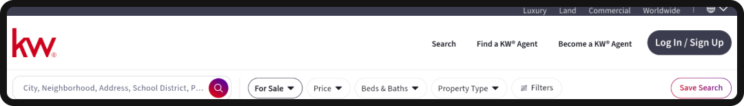 Example of faceted navigation on the Keller Williams website.