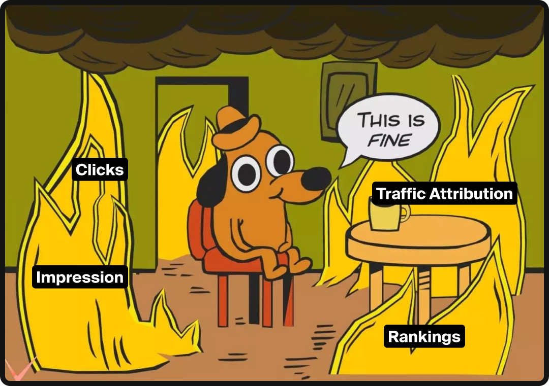 This is fine meme showing SEOs panicking over AI search.