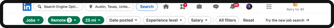 Example of faceted navigation on the LinkedIn website.