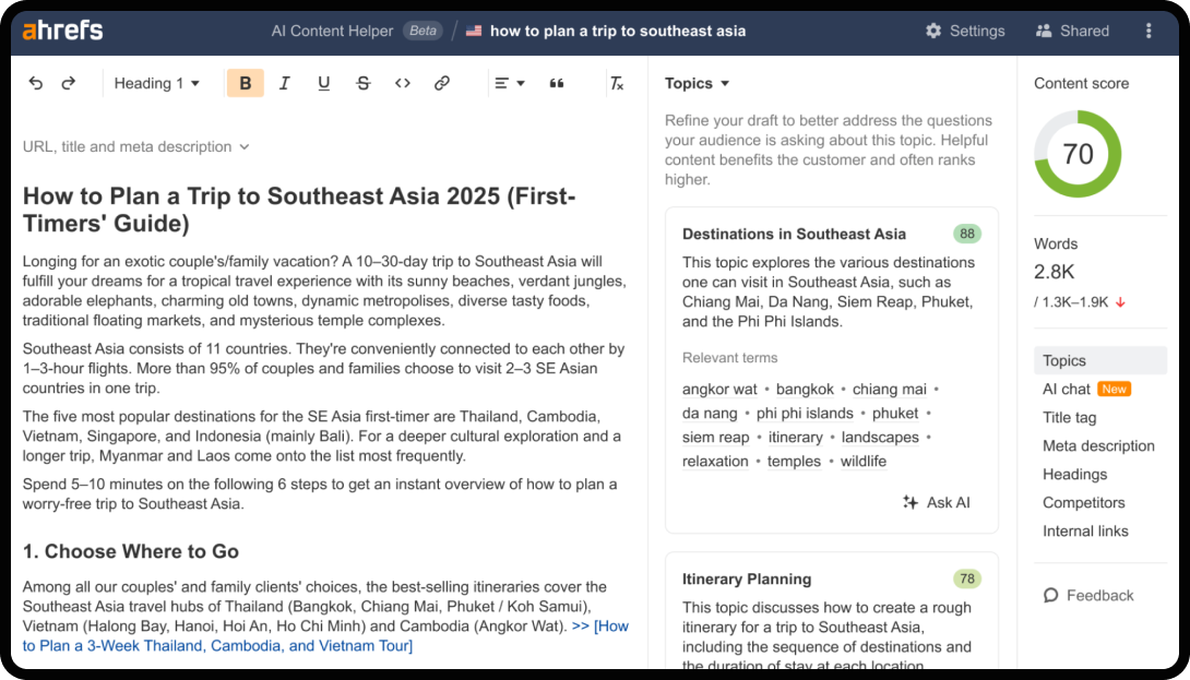 Screenshot of the Ahrefs dashboard, an AEO and GEO tool.
