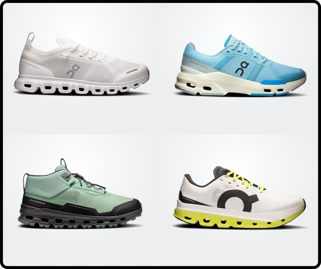 Four images of On's shoes.