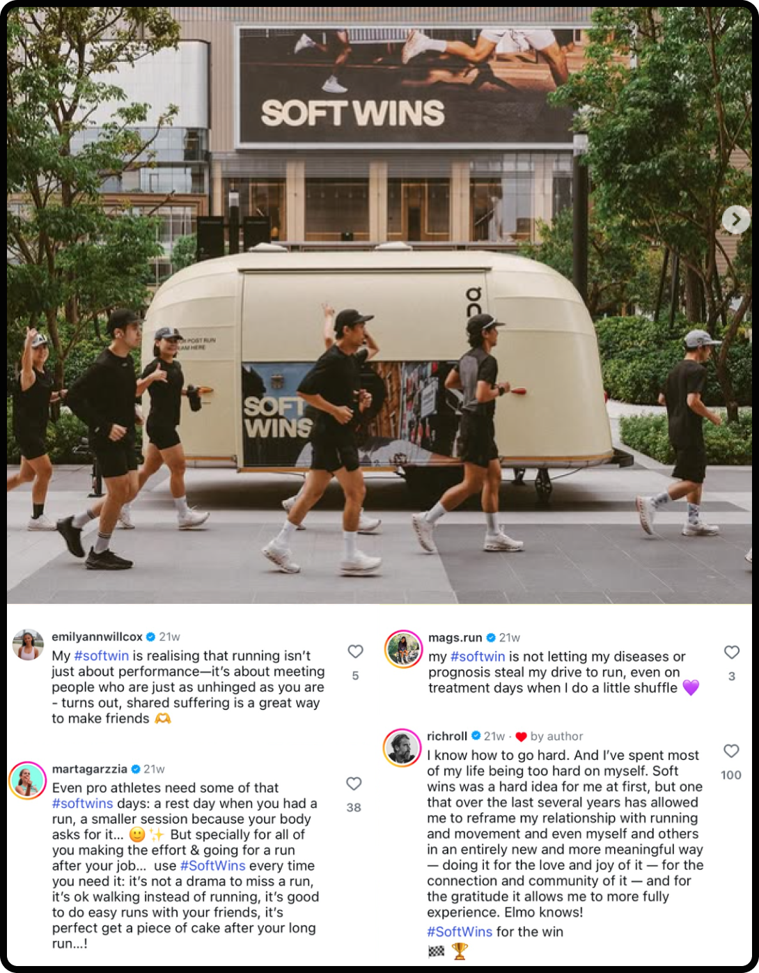 Collage of an Instagram post by On featuring user comments.