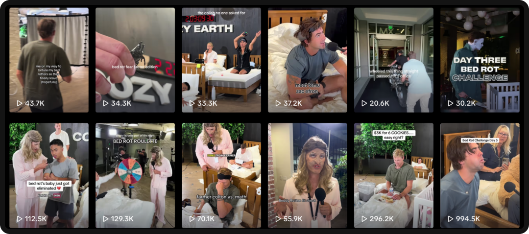 Videos part of Cozy Earth's bed rot contest.