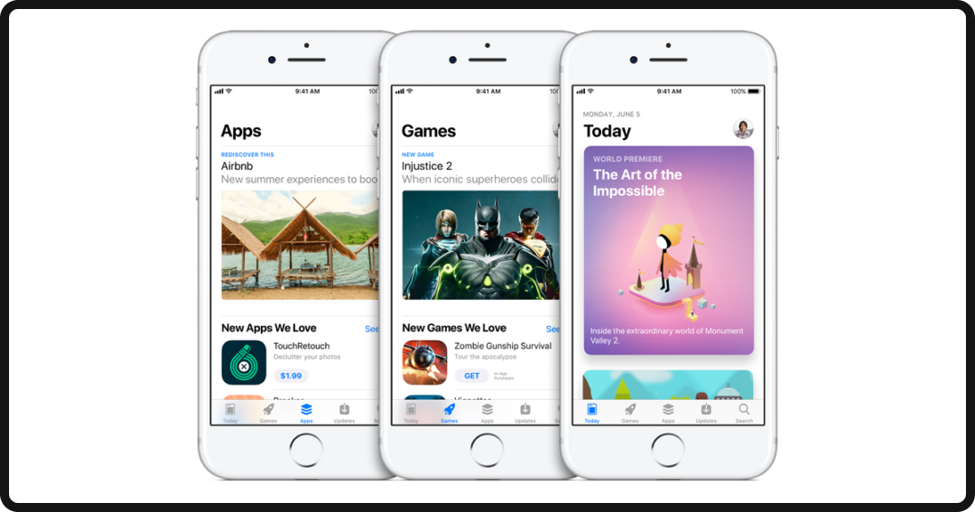 Graphic of the Apple App Store on an old phone.