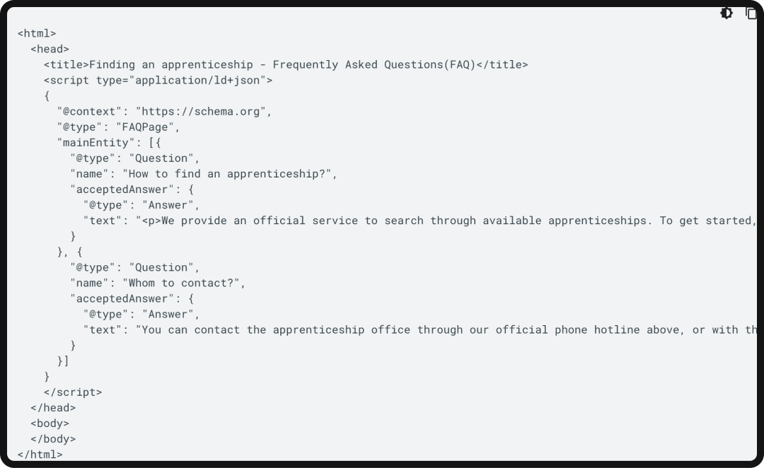 Example of structured data, showing good technical SEO.