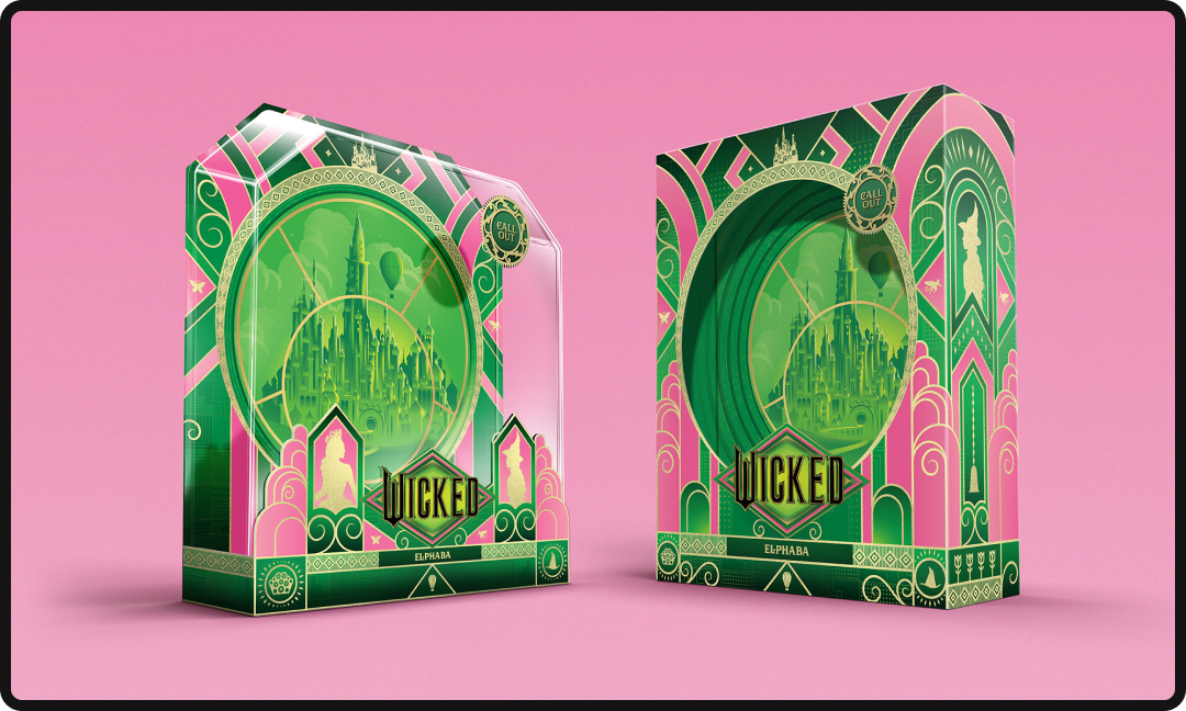 Elphaba and Glinda-themed boxes for the promotion of Wicked.