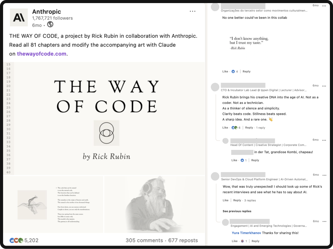 Anthropic's collaboration with Rick Rubin to create The Way of Code.
