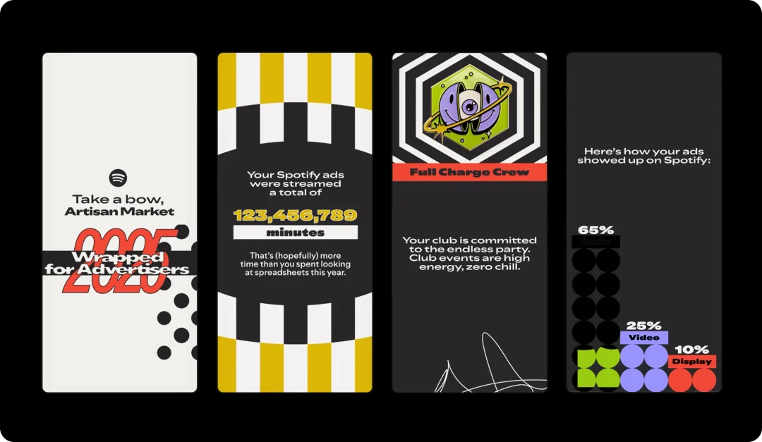 Screenshots from 2025's Spotify Wrapped, an example of viral marketing.