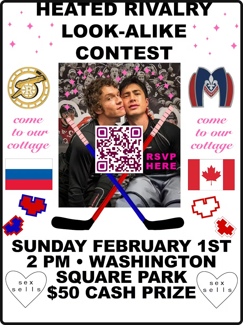 Partiful poster for the Heated Rivalry lookalike contest.